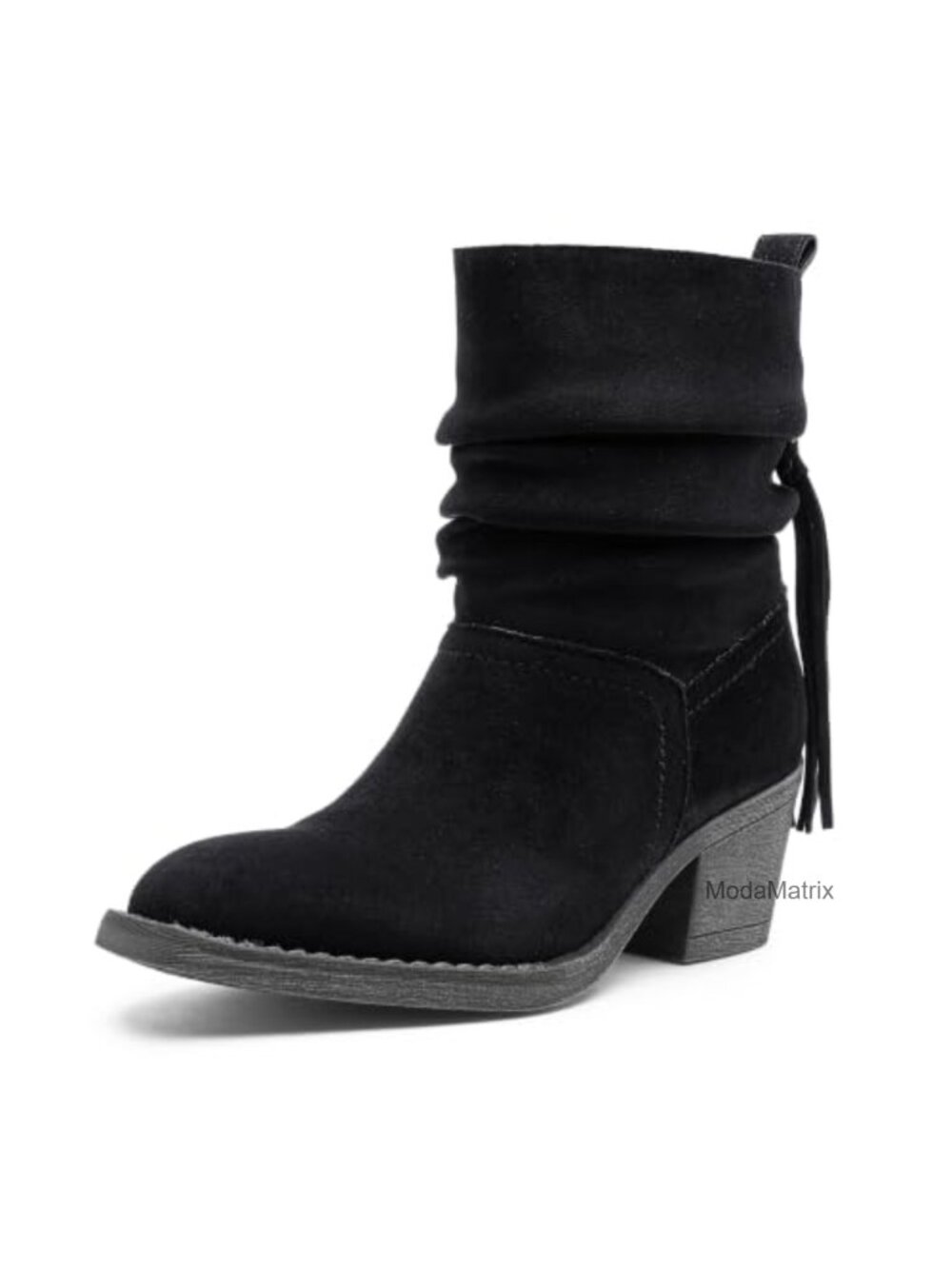 Women's Faux Leather Slouchy Ankle Boots Square Toe Low Block Heel Pull-On